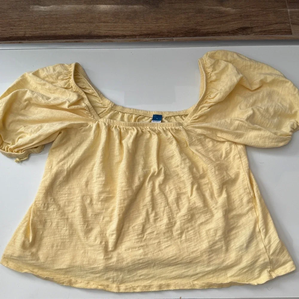 Old‎ Navy Yellow Puff Sleeve Square Neck Top Size Large